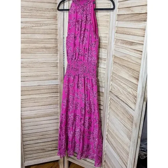 White House Black Market Pink Floral Burnout Smock-Neck Midi Dress Size 6 - Picture 2 of 3